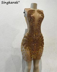 Robes de fête Glitter Gold Diamonds Prom 2024 Himitons en cristal en lin