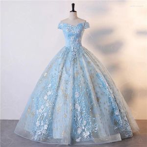 Robes de fête HARAJPEE Bleu clair adulte princesse en dentelle Robe duveteuse Belle balle de paillettes brillantes romantique Vestido 2024
