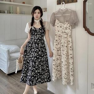 Robes de fête de grande taille dames été deux pièces chinois brisé belle grosse fille viande cachée jupe longue dans la robe féminine