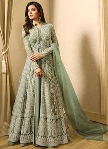 Robes de soirée vert menthe robe de bal pakistanaise broderie robe Anarkali dentelle appliques à manches longues Caftan caftan soirée Bollywood