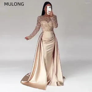 Robes de soirée Mulong élégant luxe Dubaï soirée pour femme 2024 O cou manches longues perles paillettes formelle robe de mariée de bal