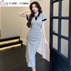 Robes de soirée Robe à col polo haut de gamme pour femmes Pure Spicy Girl Slim Fit Wrap Hip Cordon de serrage Âge réduit Fendu mi-long