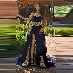 Robes de soirée bleu royal sirène velours bal or dentelle longue robes de soirée marocaine sur mesure saoudien arabe sans manches robe Fromal