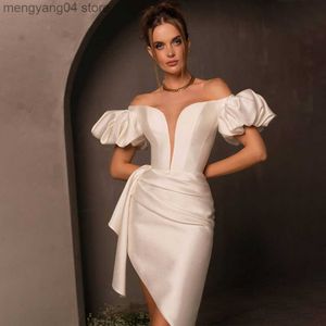 Robes de soirée Robe de mariée sexy 2023 col en V profond sur l'épaule robe de mariée asymétrique pour mariée manches bouffantes gaine/colonne robe de mariée T230502