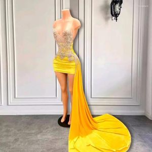 Robes de soirée sexy jaune brillant diamants robe de bal chérie paillettes cristaux strass perles anniversaire robes de cocktail robe de bal