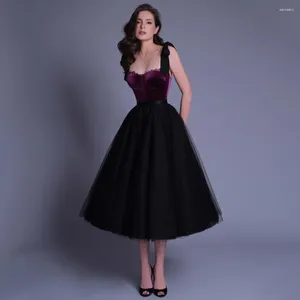 Robes de soirée simples une ligne Cocktail Midi chérie violet noir robes pour femmes 2024 Tulle ceinture nœud dentelle robe de retour