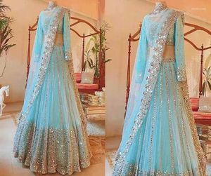 Robes de fête Sky Bleu Lehenga Choli Soirée Porte formelle Malf sare Saree Long Gillter Luxury Prom Occasion Robe tenue