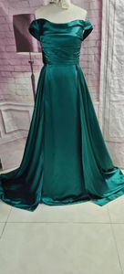 Robes de soirée Vintage longue Satin vert plissé soirée avec train amovible sirène étage longueur fermeture éclair robes formelles pour les femmes