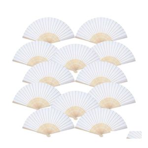 Favor de la fiesta 12 Pack Hands Hold Paper White Fan Bamboo Plegado de mano doblada para la iglesia Regalo de boda Drop entrega Home Garden Dhebi