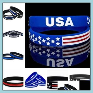 Party Favor 13 Styles 500Pc / Lot Mince Ligne Bleue Drapeau Américain Bracelets Sile Bracelet Doux Et Flexible Idéal Pour Les Cadeaux De Jour Normal Drop Deli