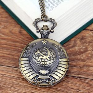 Party Favor 1pcs Vintage URSS Badges Soviétiques Faucille Marteau Montre De Poche Collier Bronze Pendentif Chaîne Horloge Emblème De Mode Femmes Hommes Cadeau