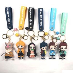 Party Favor 3D Cartoon Kawaii Demon Slayer Sile Keychain Porte-clés en métal personnalisé Logo Ghost Killing Blade Pvc Drop Delivery Home Garde Dhx8W