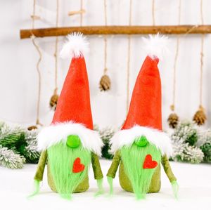 Party Favor Christmas Grinch Poupées sans visage Gnome Décorations Barbe verte Peluche Elf Poupée à la main Santa Noël Plateau à plusieurs niveaux Décor de table en gros SN5300