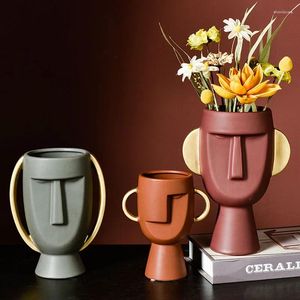 Party Favor Creative Art Vase Arrangement de fleurs Décoration de la maison Ornements Céramique Conteneur de visage humain avec oreilles Bureau Affichage Mobilier