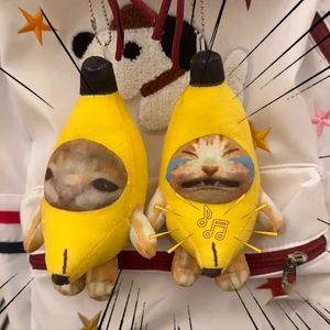 Porte-clés banane qui pleure, pendentif en peluche de chat, poupée mignonne avec sac de voiture sonore, cadeaux amusants pour camarades de classe pour enfants, école, 2024