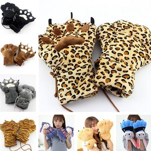 Favor de la fiesta lindas guantes de pata de oso de dibujos animados de invierno animales esponjosos guantes de halloween guantes de vestuario para mujeres Mittens LT941