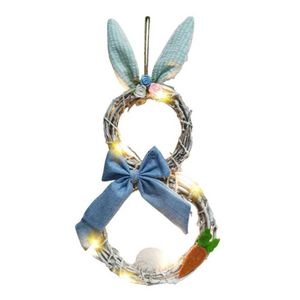 Party Favor Pâques Bunny Ear Décorations LED Couronnes de rotin et maison familiale restaurant pendentif fenêtre accessoires fournitures lumineux Rrf135 Dhrli