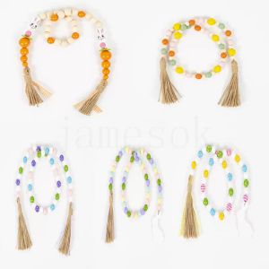 Party Favor Guirlande de perles en bois de Pâques avec glands 5 modèles Farmhouse Rustic Natural Wooden Beads String Spring Party Favors