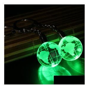 Party Favor Clignotant Keychain Party Favor Led Glowing Mini Glass Earth Ball Pendentif Porte-clés Creative Illuminé Holiday Sports Club Dhhup