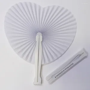 Éventails en papier pliants blancs personnalisés gratuits 15/25 avec poignées en plastique en forme de cœur pour les fêtes de mariage et de souvenirs