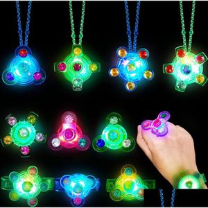 Favor de fiesta Light Up Toy Party Favors LED Fidget Pulsera Resplandor Collar Gyro Anillos Kid Adts Luces de dedo Neón Cumpleaños Halloween Ch Dhmsw