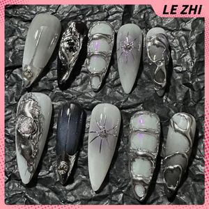 Favor de la fiesta Viento oscuro de lujo puro hecho a mano reutilizable puntas de uñas metalpunk euroamerican style prensa en uñas regalo de cumpleaños de mujer