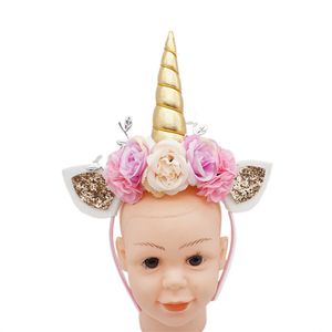 Favor de fiesta Miss Cute Unicorn Diadema Mujeres Niños Dulce Flor Cuerno Banda para el cabello Cumpleaños Hecho a mano Moda Floral Crown Headwear