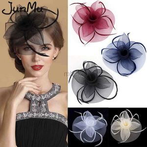 Sombreros de fiesta Moda hecha a mano Dama Mujeres Fascinator Bow Hair Clip Headwear Lace Feather Mini Hat Wedding Party Accesorio Carrera 5 colores HKD230807