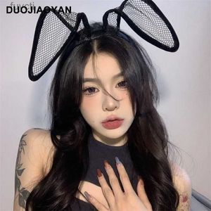 Chapeaux de fête Style coréen personnalisé noir et blanc grille de dentelle sexy oreilles de lapin cerceau de cheveux mode femme de ménage lapin spectacle bandeau en gros YQ240120