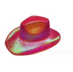 Sombreros de fiesta LED Luz blanca Up Cowboy Neon Cowgirl Hat Holográfico Rave Fluorescente con cordón ajustable a prueba de viento para disfraz de Halloween Prop