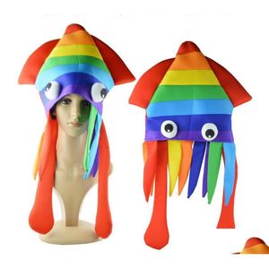Sombreros de fiesta Rainbow Octopus Hat Colorf Squid Cap Halloween Cosplay Sea Animal Disfraz Divertido Crazy Headwear Accesorios Drop Entrega Ho Dhg8X