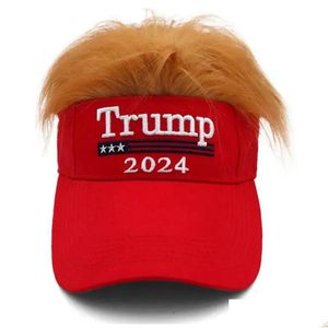 Chapeaux de fête Trump 2024 Chapeaux avec cheveux Casquettes de baseball Supporter Rally Parade Coton C92 Maison Jardin Fête Fournitures DH6FM