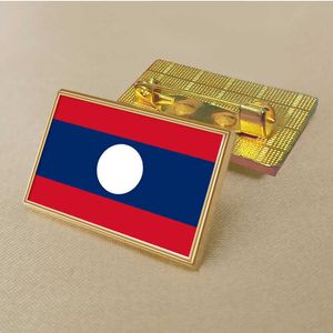 Épingle de drapeau du Laos de fête 2.5*1.5 cm en alliage de Zinc moulé sous pression en Pvc couleur enduit or insigne de médaillon rectangulaire sans résine ajoutée