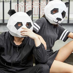 Máscaras de fiesta Molde de papel 3D Panda Head Mask Headgear Modelo animal Halloween Cosplay Props Adultos Niños Fiesta Juego de rol Vestir DIY Craft Masks Q231007