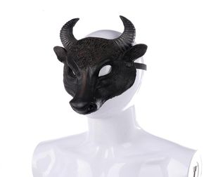Party Masks Adult Bull Cosplay Pu Black Half Face Mask Horror Head Upper Animal Halloween Masque Accessoires4720945