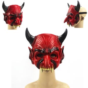 Máscaras de fiesta Cosplay Creepy Terrible Devil Red Demon Evil Horn Dientes Scary Halloween Mask Full Face Costume Prop para Carnival Themed 230721