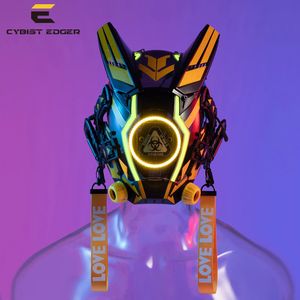 Máscaras de fiesta CyberPunk Mask Bioquímica LED amarilla 2 Alas libres Festival Cosplay Etapa Propiedad SCI FI Regalos de Halloween para adultos 231204