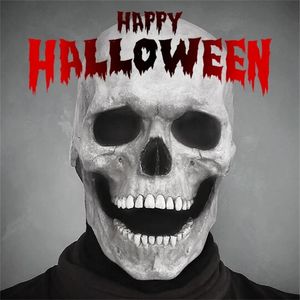 Máscaras de fiesta Decoración Halloween Cabeza completa Cráneo Confort Traje de látex Horror Duty Casco Accesorios de mandíbula móvil