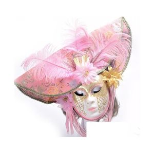 Masques De Fête Élégants Masques Vénitiens Avec Plume Fleur Chapeau Fl Visage Mascarade Fête Pour Les Femmes De Mariage Cosplay Props Drop Delivery Ho Dhi2C