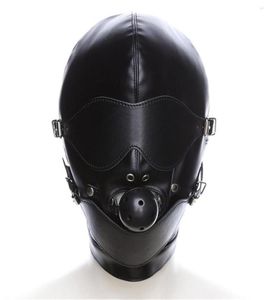 Máscaras de fiesta máscaras eróticas Cosplay Fetish Bondage Tnogar con bola bucal Gag Bdsm Capucha de cuero para hombres Games para adultos Sexo SM8050785