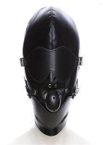 Máscaras de fiesta Mask eróticas Cosplay Fetish Bondage Tactur con bola bucal Gag Bdsm Capucha de cuero para hombres Games para adultos Sexo SM6571782