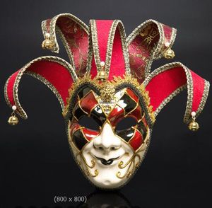 Masques de fête Face Face Men Femmes Venetian Theatre Jester Joker Masquerade Masque avec Bells Mardi Gras Party Ball Halloween Nouvel An Noël Costume de masque de Noël de Noël