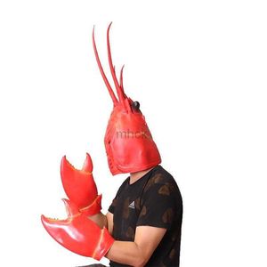 Máscaras de fiesta Garras de langosta gigante Disfraz de Halloween Máscaras de animales de látex para adultos Accesorios de decoración de fiesta Rojo HKD230801