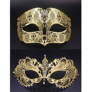 Masques de fête Masque de fête en métal doré Phantom Hommes Femmes Filigrane Masque Vénitien Ensemble Mascarade Couple Ensemble Cristal Cosplay Bal Mariage 7393509