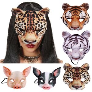 Masques de fête Halloween 3D Animal Tigre Cochon Demi Visage Masque Mascarade Balle Cosplay Costume Props 230630