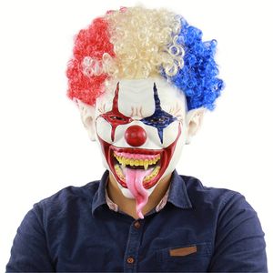 Masques de fête Halloween Big Mouth Long Tongue Clown with Hair Scary Evil Face Cover Mask Costume Busking Props 230628