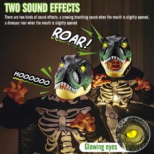 Masques de fête Halloween Masque de dinosaure électrique Simulation Tyrannosaurus LED Yeux et rugissement Masque facial Casque pour enfants Jurassic Animal Model Boys 230818