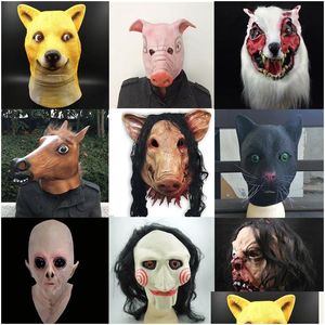 Masques de fête Halloween masque effrayant nouveauté tête de cochon horreur avec cheveux animal caveira cosplay costume réaliste latex festival fournitures ot072