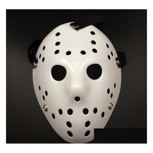 Máscaras de fiesta Halloween Blanco Poroso Hombres Máscara Jason Voorhees Freddy Película de terror Hockey Miedo para mujeres Disfraces de disfraces Drop Deliv DH4UA