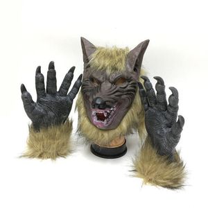 Masques de fête Horrible Cosplay Creepy Animal Wolf Ear Muck Muck Head Claw Hand Gants effrayant Halloween Masque Full Face Costume Costume de fête
